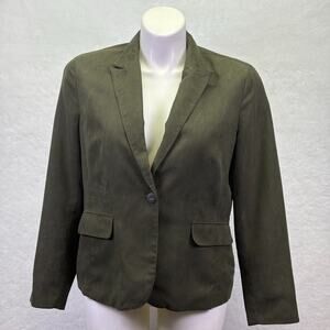 Coldwater Creek One Button Faux Suede Olive Green Blazer Jacket Size L (14-16)